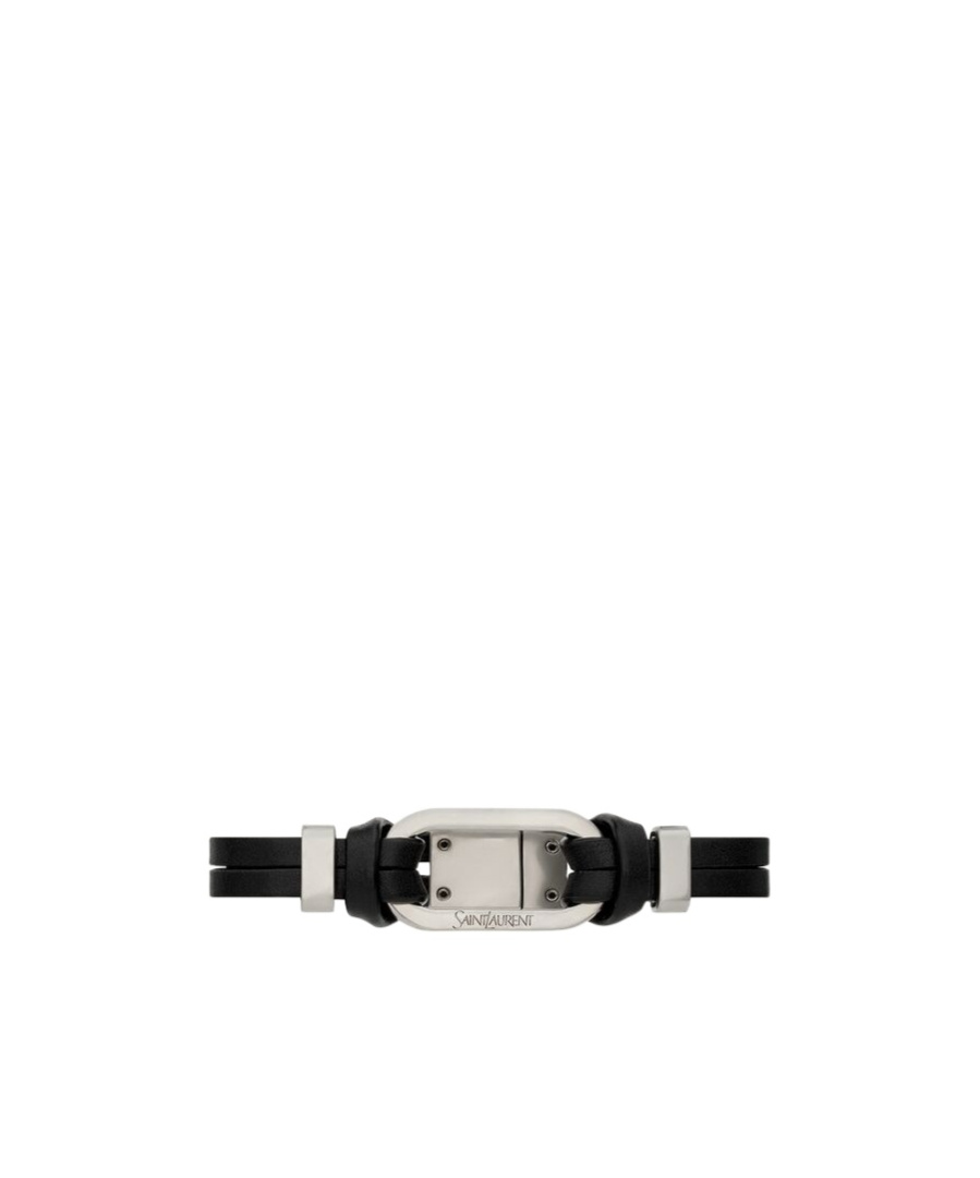 Saint Laurent Oval Leather Ring Bracelet In Black