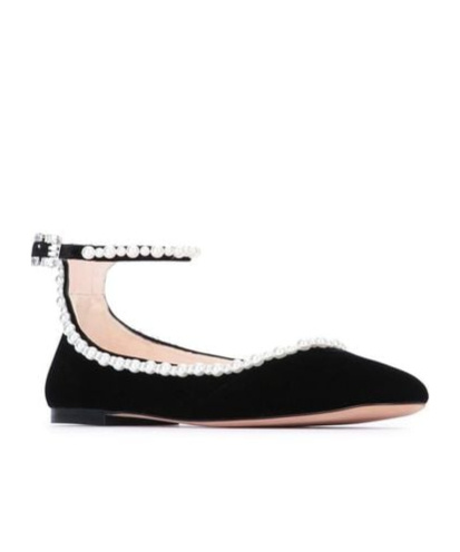 Roger Vivier Roundytoe Pearl Soft Ballerina In Black