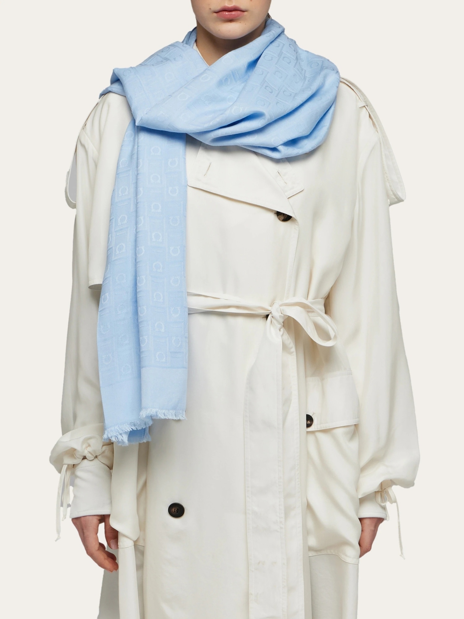 Ferragamo Monogram Jacquard Wool Shawl In Blue