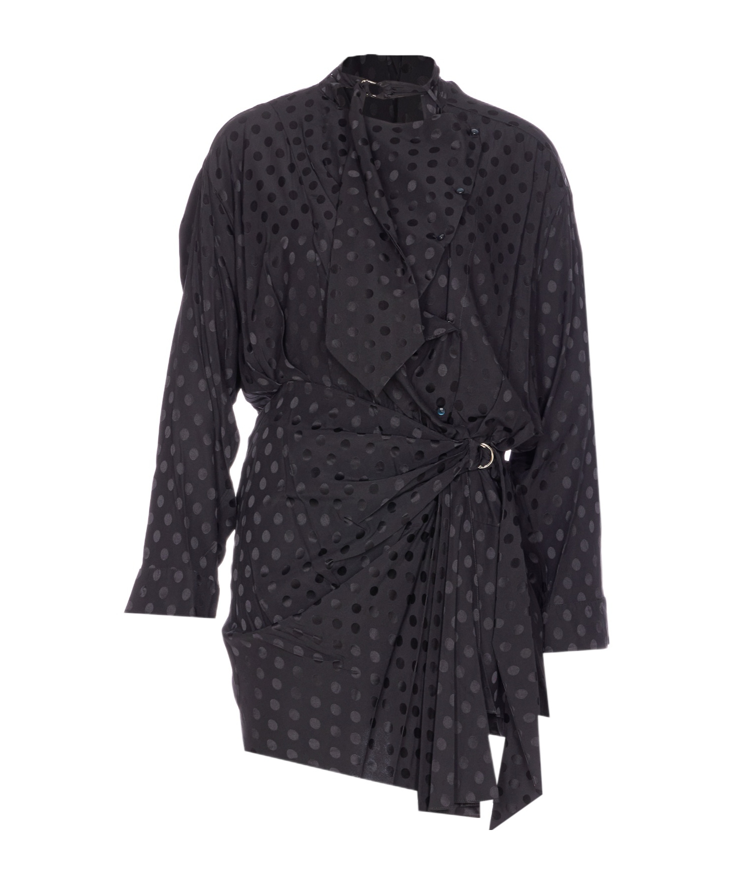Isabel Marant Dots Print Wrap Dress Belted Waist In Black