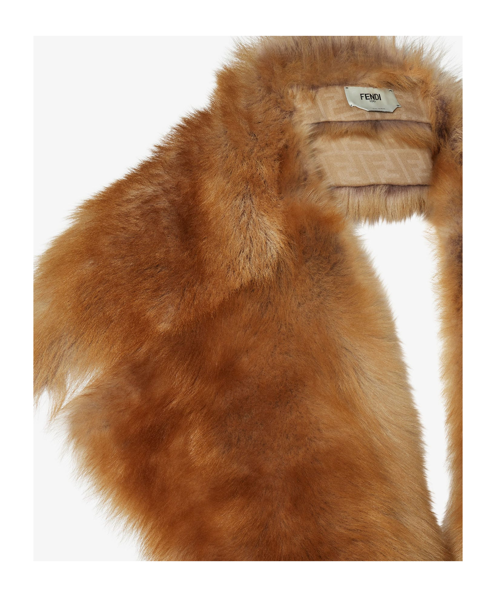 Fendi Caramel-colored Dorsato Shearling Scarf In Brown