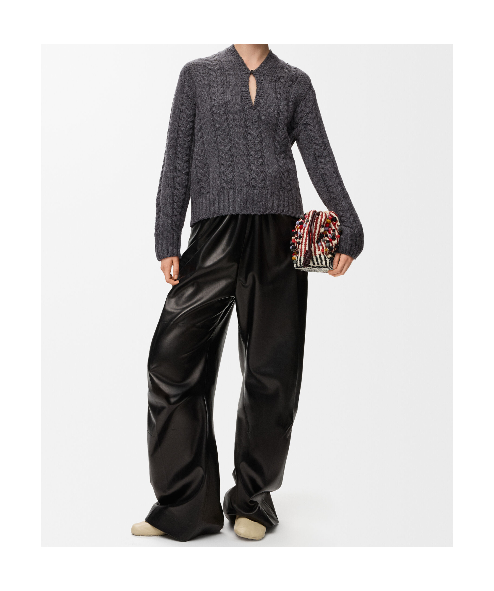 Loewe Womens Grey Keyhole Cable-knit Wool Jumper In Gray