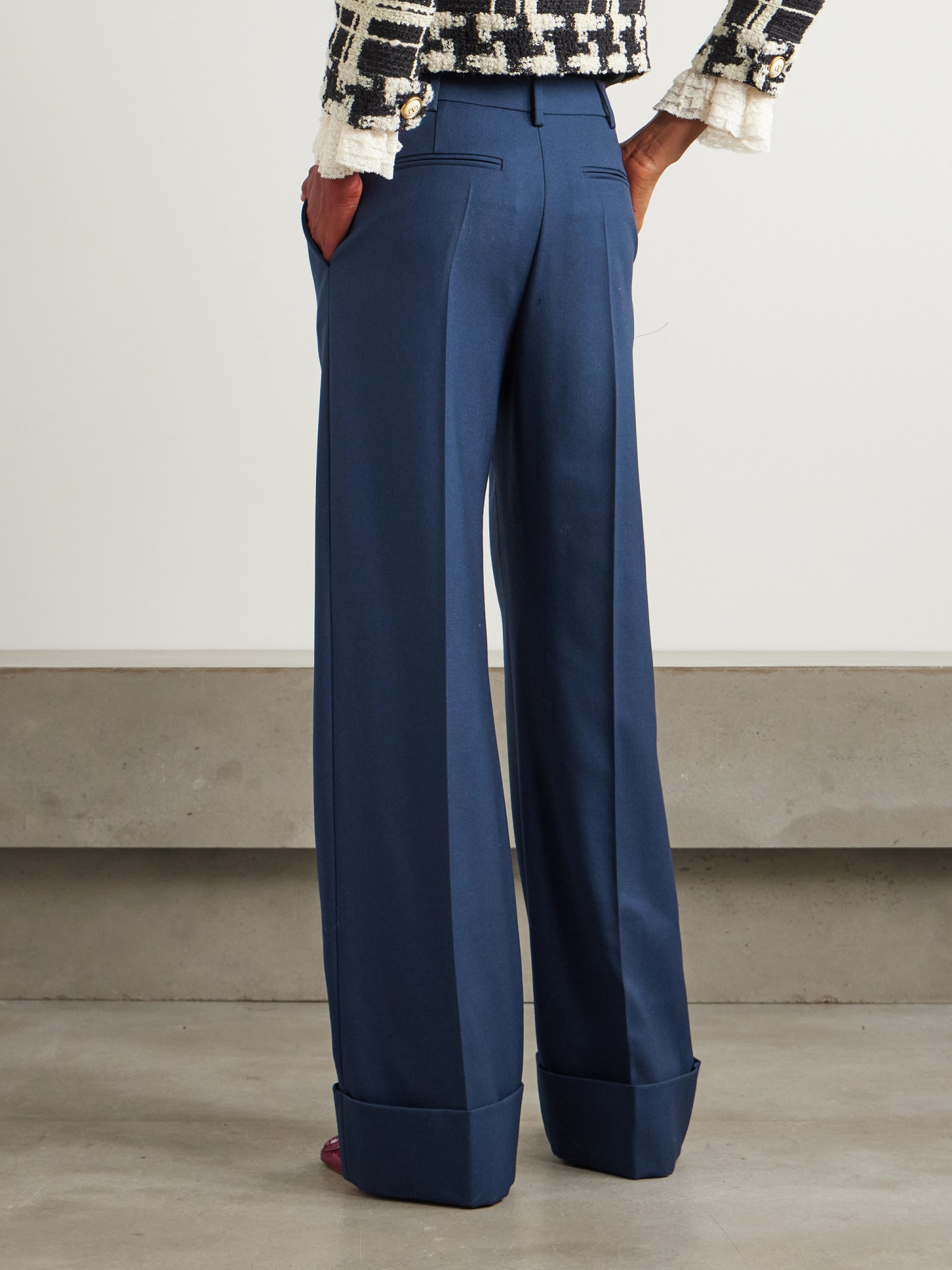 Valentino Garavani High-waisted Wide Leg Pants In Silk And Wool Indigo Women In Blue
