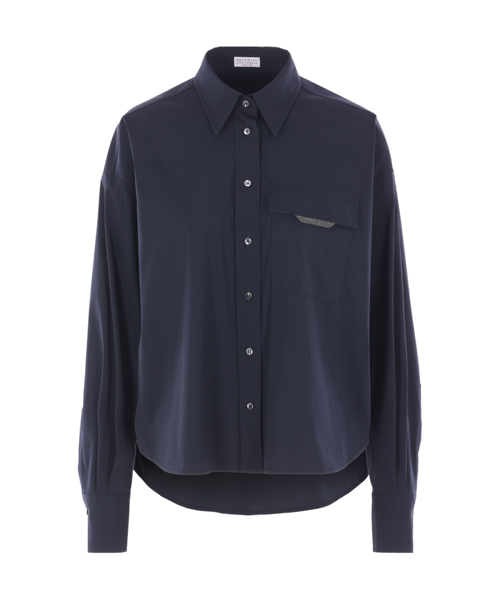 Brunello Cucinelli Monili Detail Curved Hem Shirt In Blue