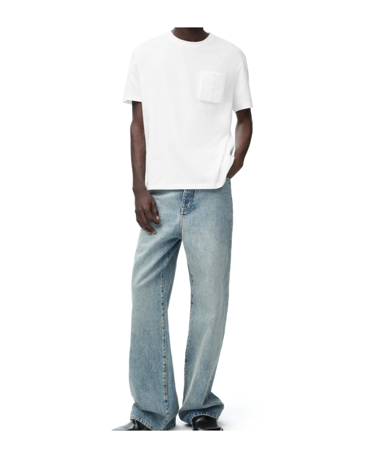 Loewe Anagram Debossed Crewneck Short Sleeve Cotton T-shirt In White