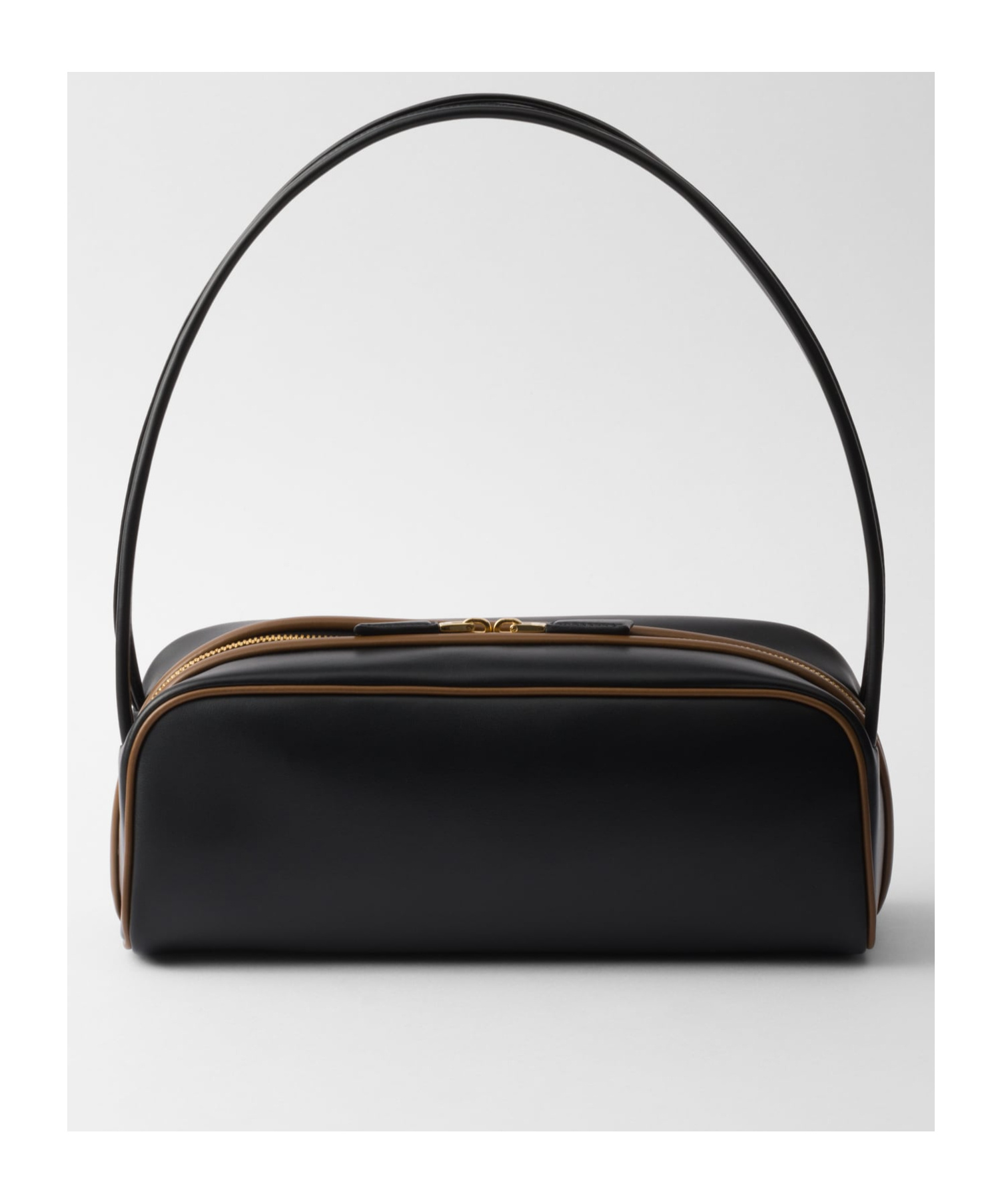 Prada Women Black Leather Shoulder Bag In Black/hazelnut