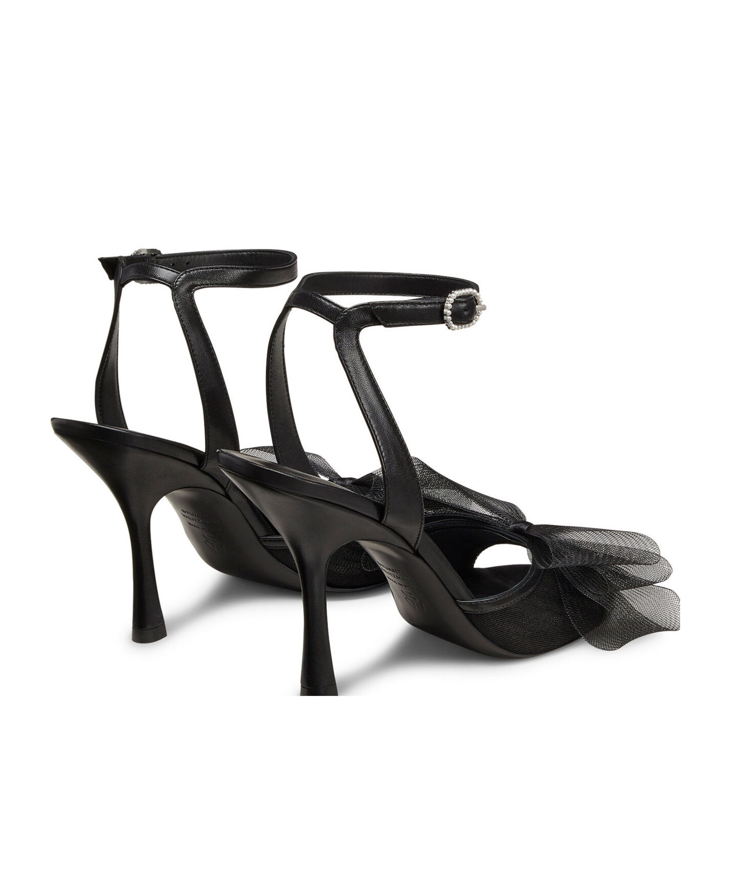 Stuart Weitzman Blushing Bow Mesh Ankle-strap Sandals In Black