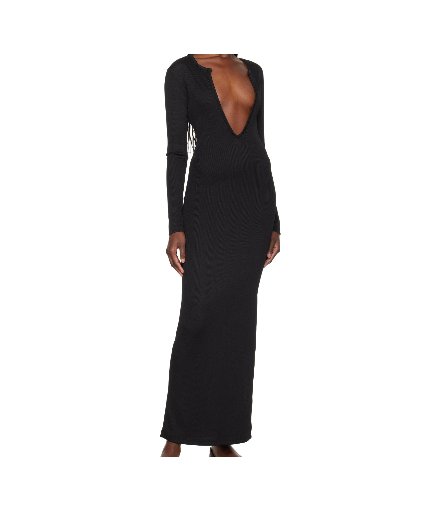Christopher Esber Black Concave Long Sleeve Rib Maxi Dress In Black