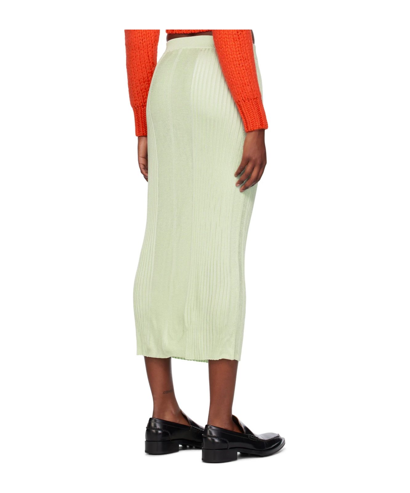 Jil Sander Green Paneled Midi Skirt In White