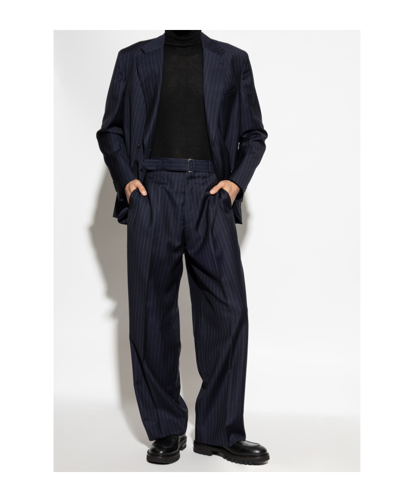 Officine Generale Kane Double-breasted Pinstriped Virgin Wool Blazer In Blue