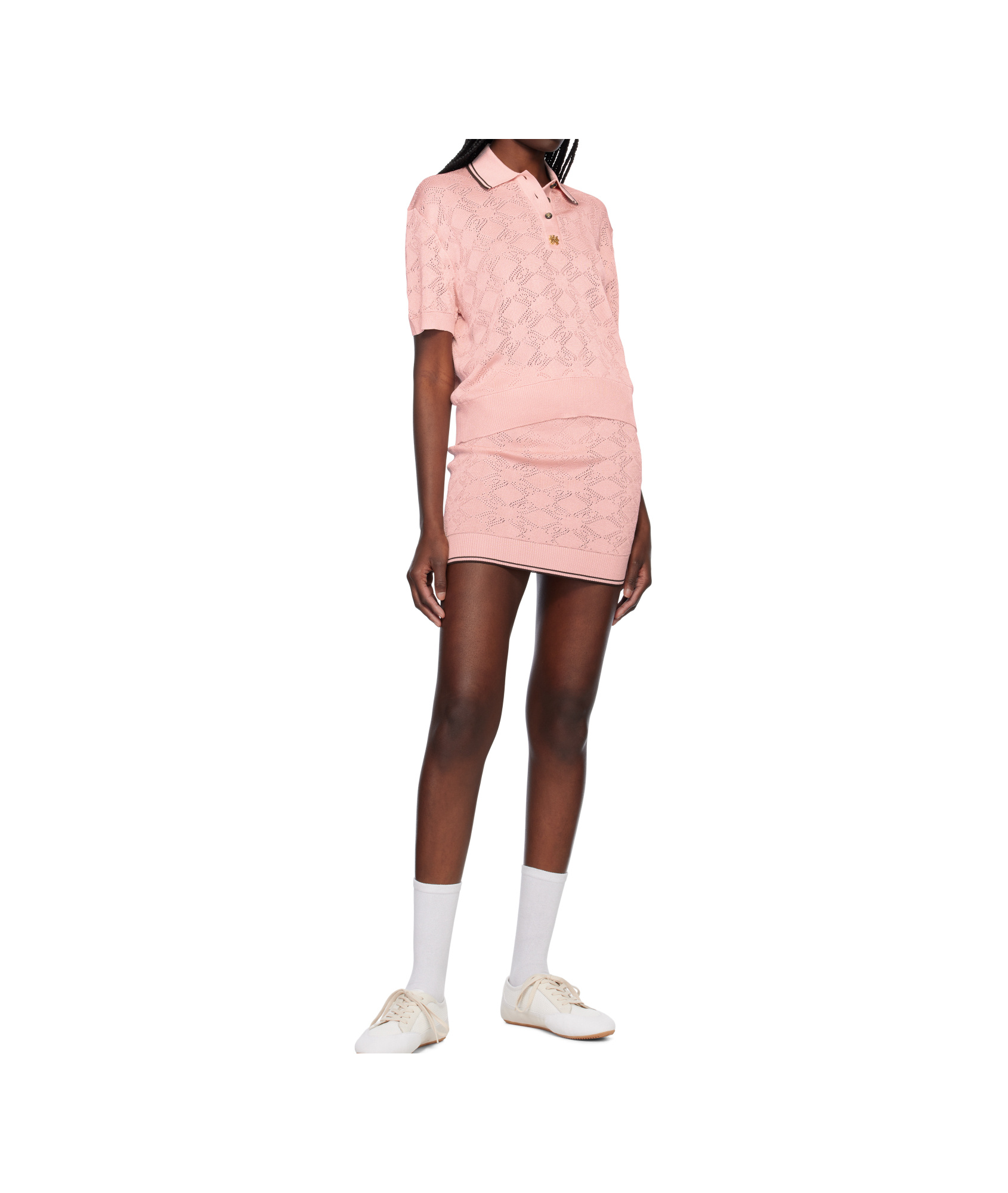 Amiri Open-knit Viscose Polo Shirt In Pink