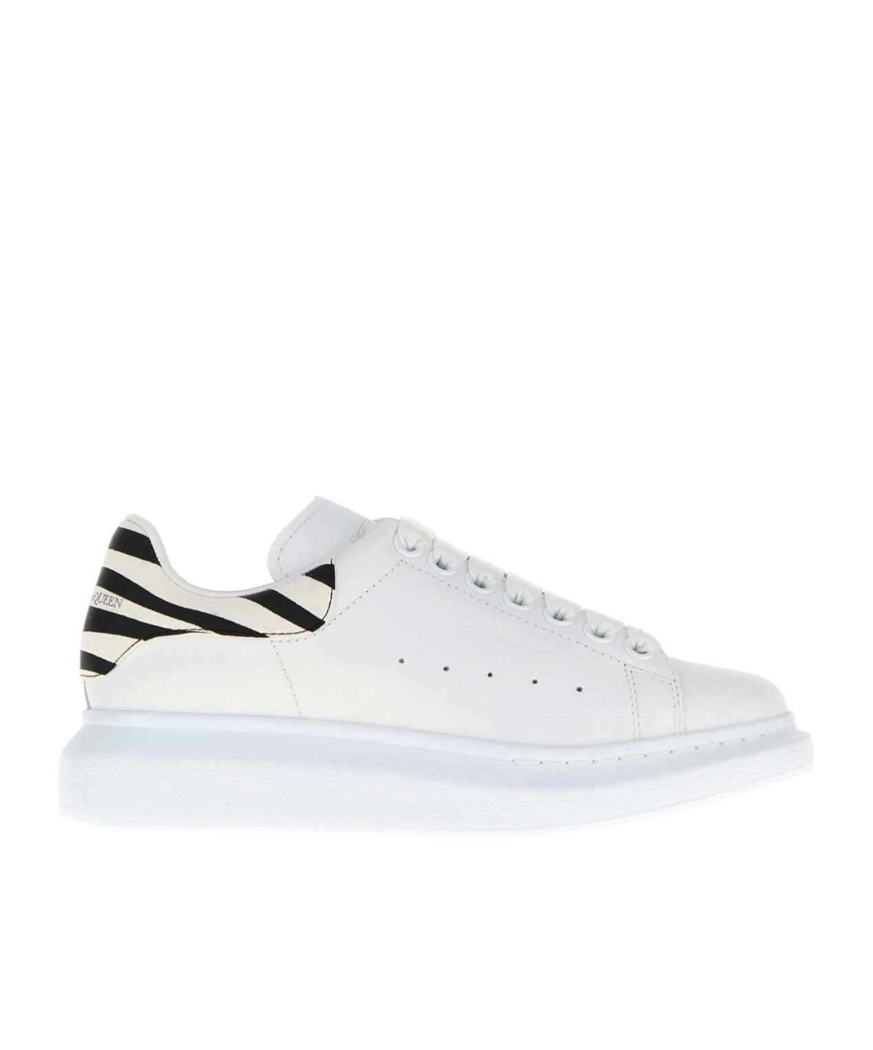 Alexander Mcqueen Leather Sneakers Featuring Printed Suede Heel In White