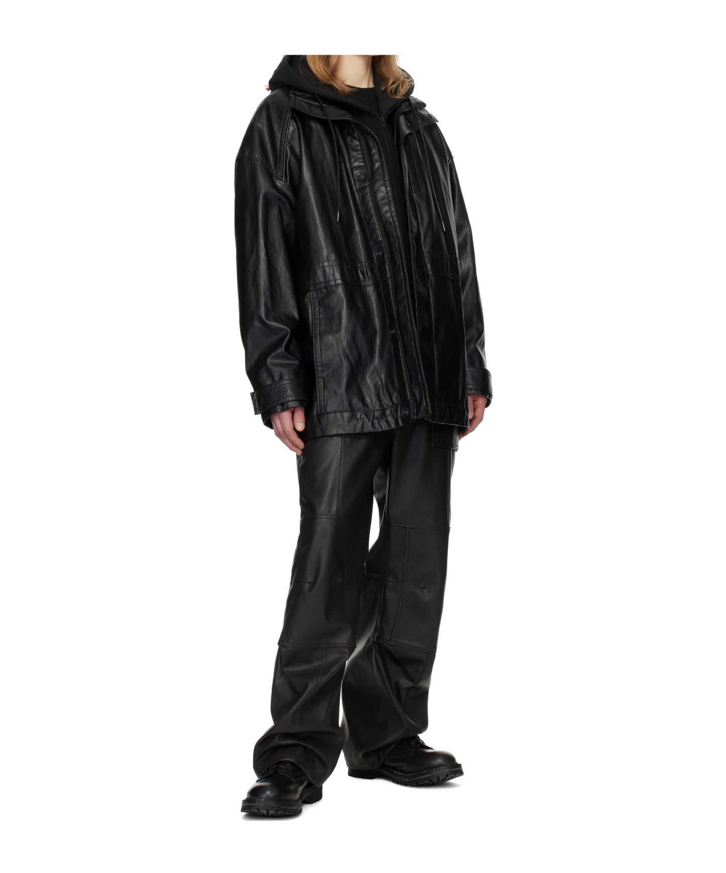 Juunj Knee Tuck Faux-leather Pants In Black