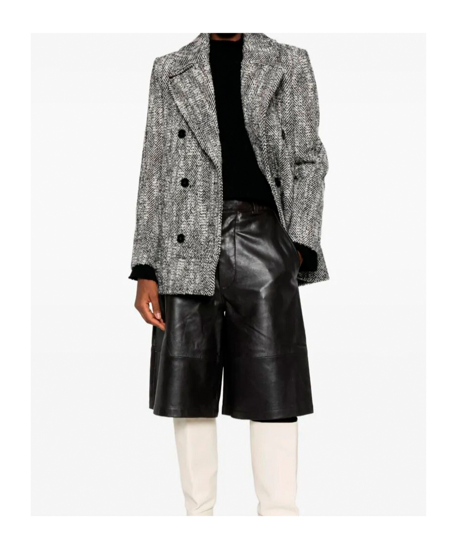 Patrizia Pepe Herringbone Double-breasted Coat In Gray