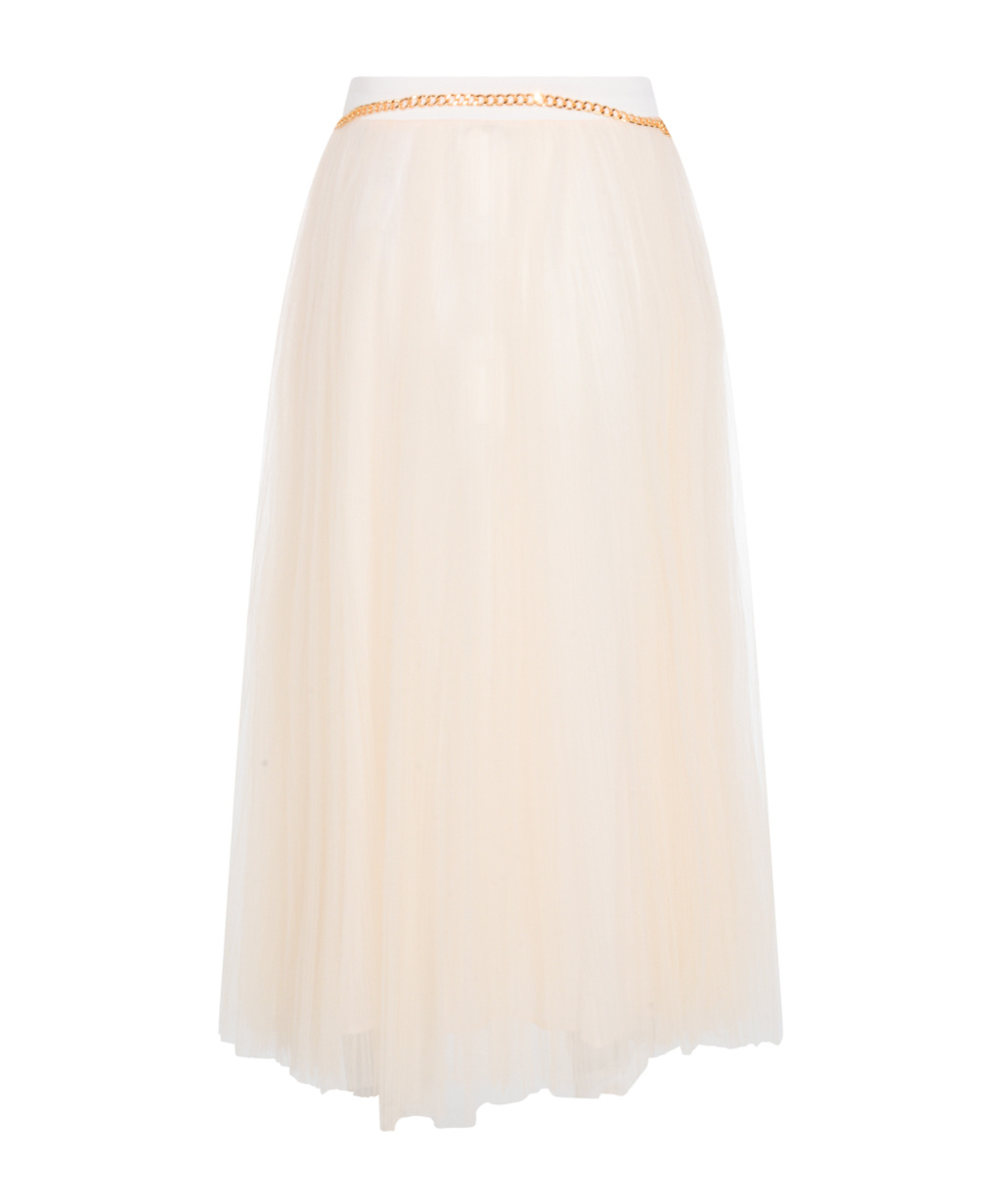 Elisabetta Franchi Midi Skirt With Pleats And Chain Detail In Neutral