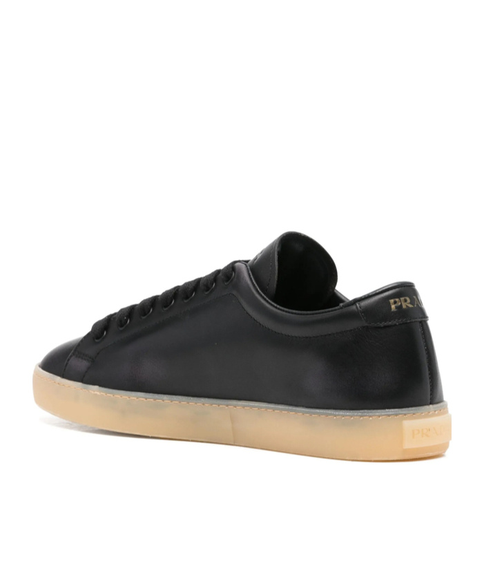 Prada Enamel Triangle-logo Sneakers In Black