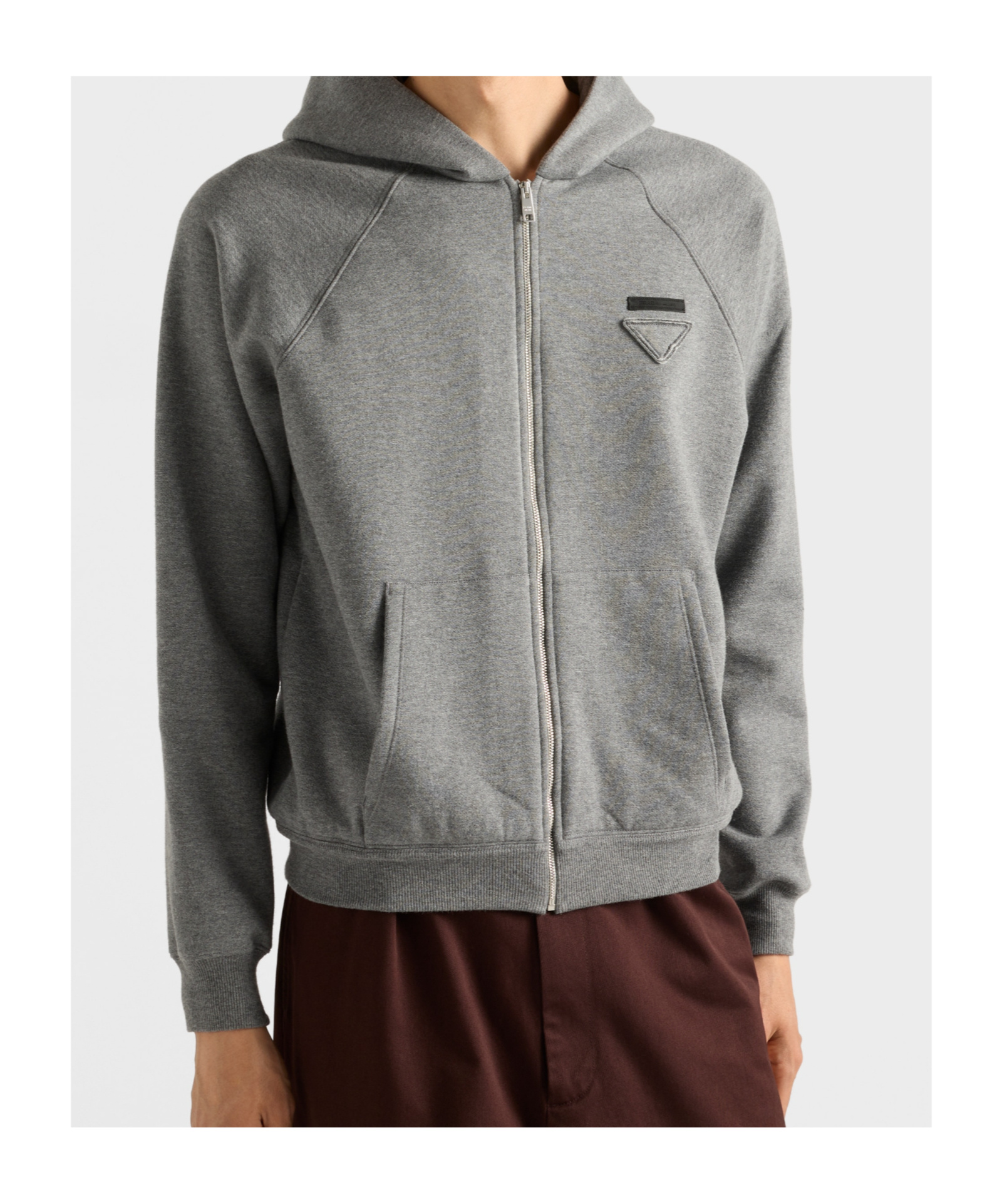 Prada Cashmere Blend Zipper Hoodie In Gray