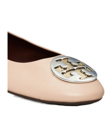 Tory Burch Claire Leather Ballerina Shoes In Nude