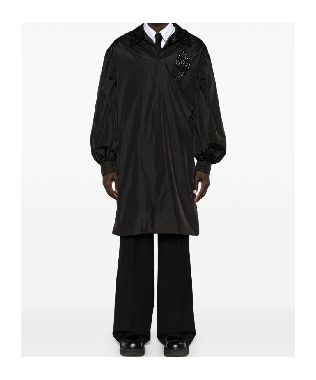 Simone Rocha Crystal-embellished Car Coat In Black