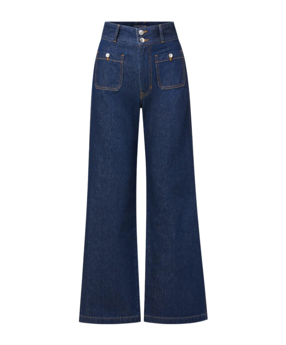 Veronica Beard Taylor Patch-pocket Wide-leg Jean In Indigo Rinse In Blue
