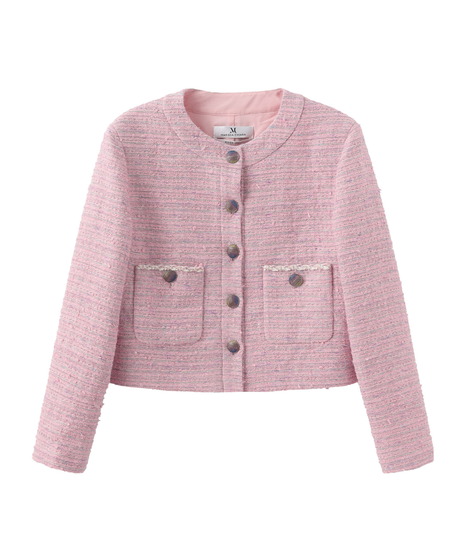 Marissa Chiara Crew Neck Casual Jacket In Pink