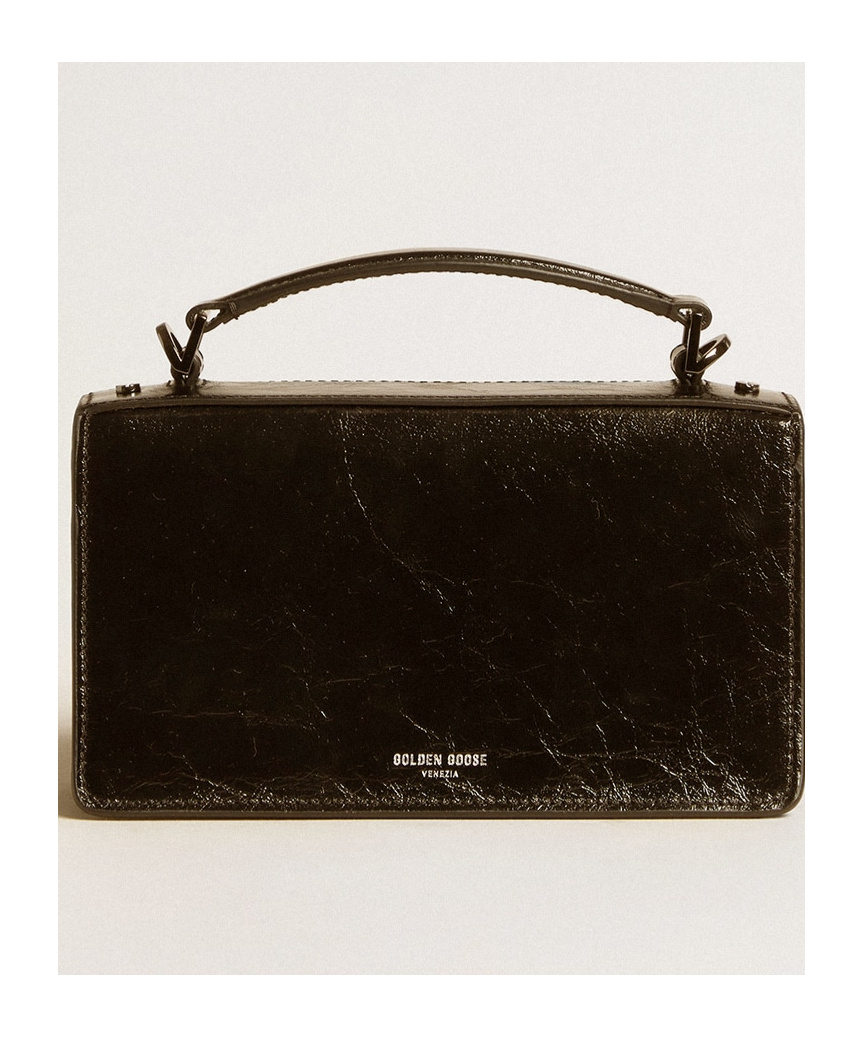 Golden Goose Venezia Cartella Small In Pelle Invecchiata Chiusura Oro In Black