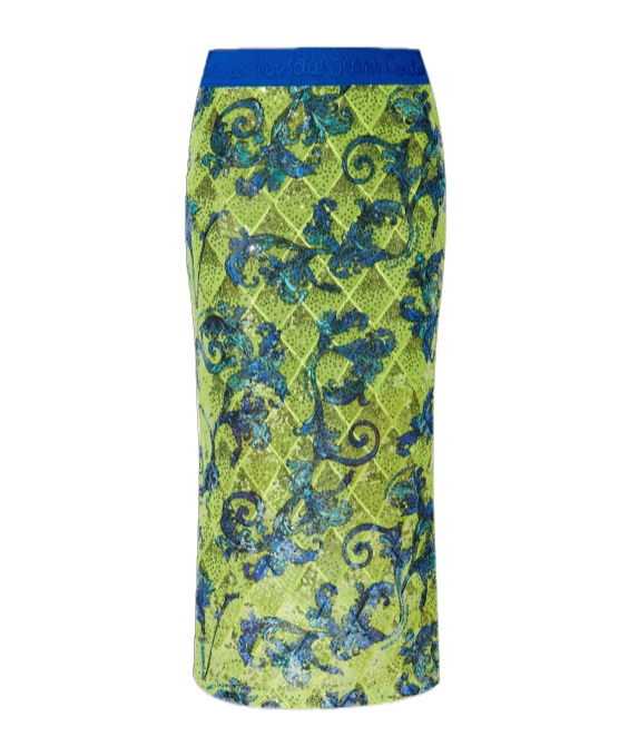 Shop Versace Jeans Sequin-embellished Midi Skirt In Green
