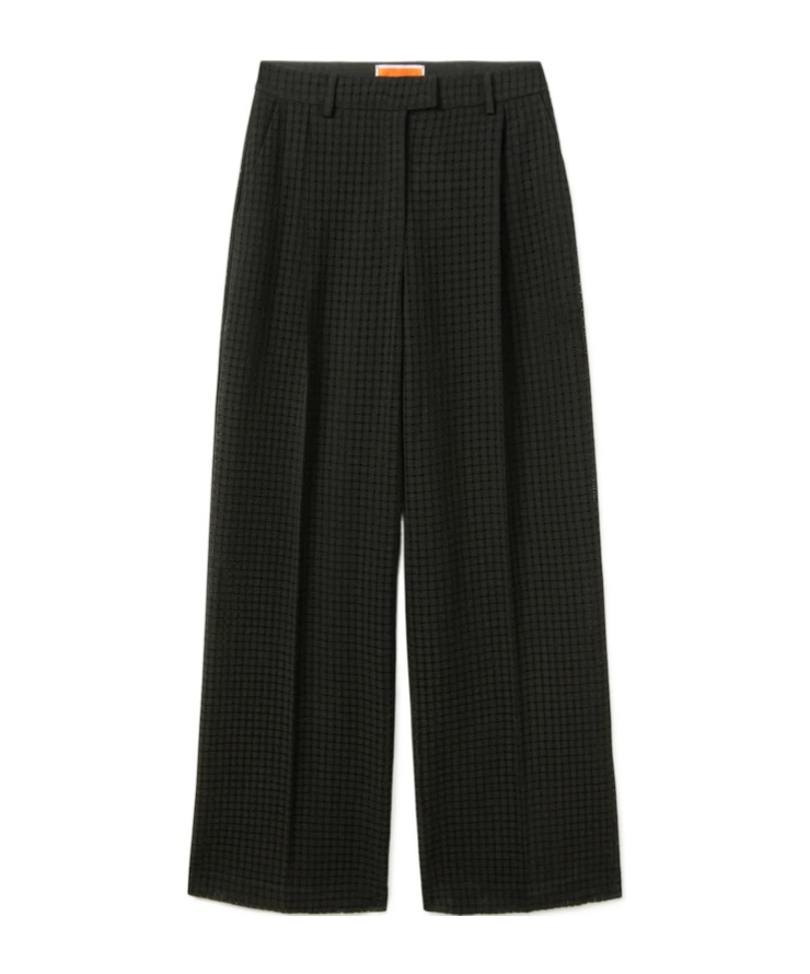 La Doublej Grid-pattern Cotton Trousers In Black