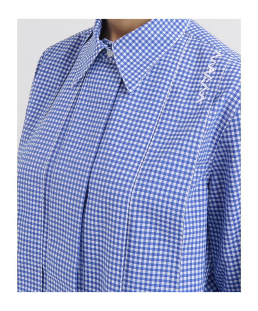 Marni Gingham-check Pleated Shirt In Blue