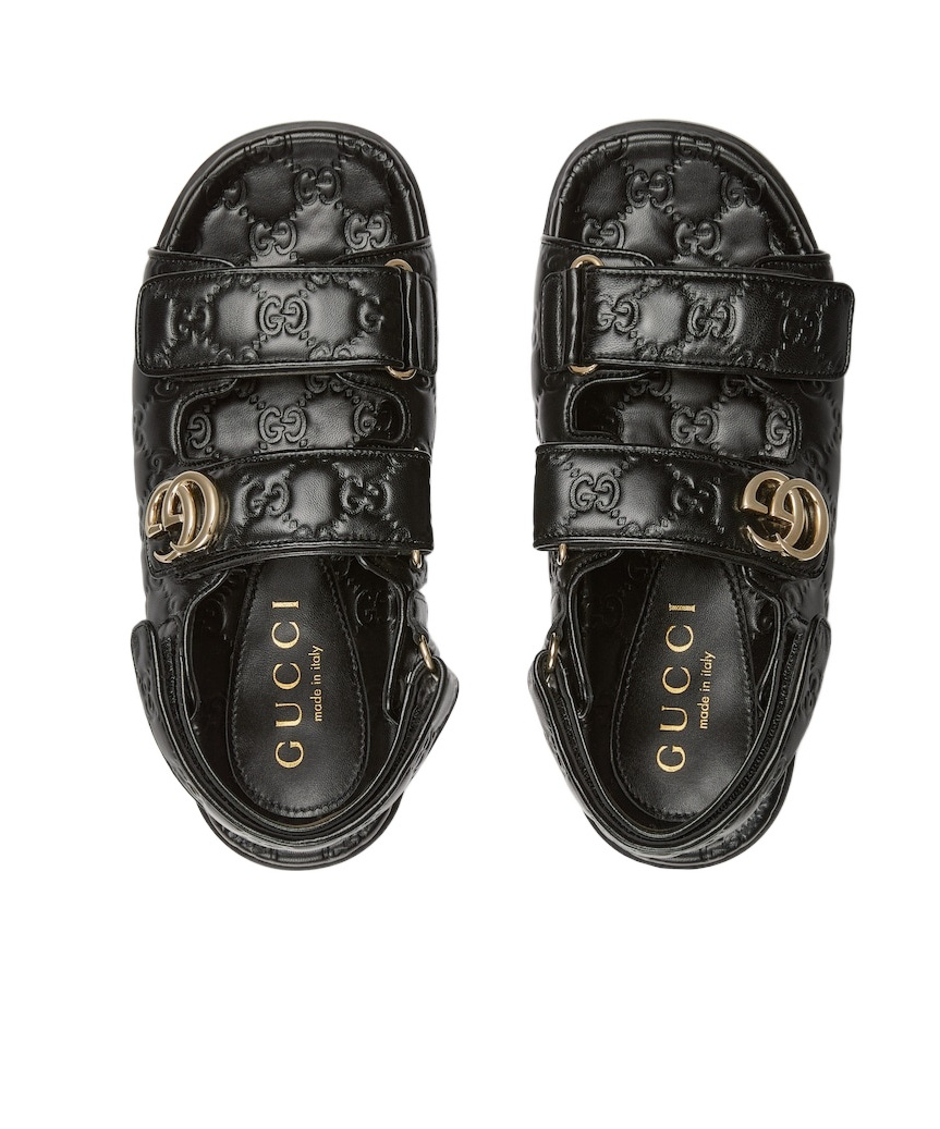 Gucci Nappa Leather Open Toe Flat Sole Sandals In Black