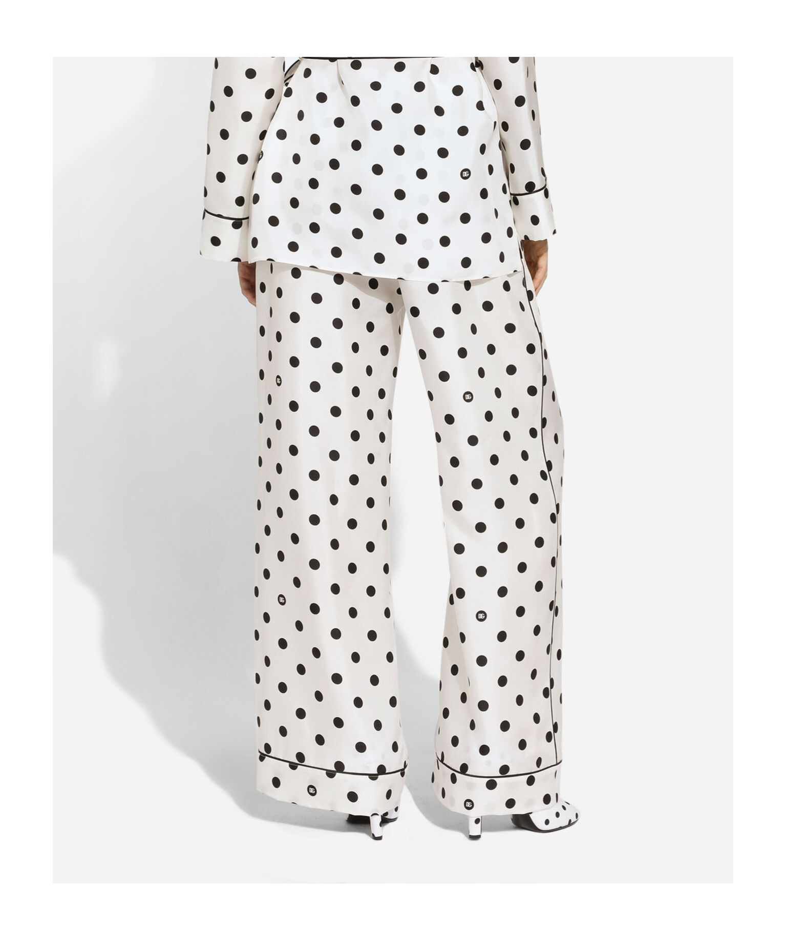 Dolce & Gabbana Silk Polka Dot Print Pajama In White