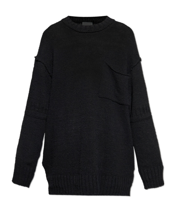 Yohji Yamamoto Chest-pocket Frayed-edge Sweater In Black