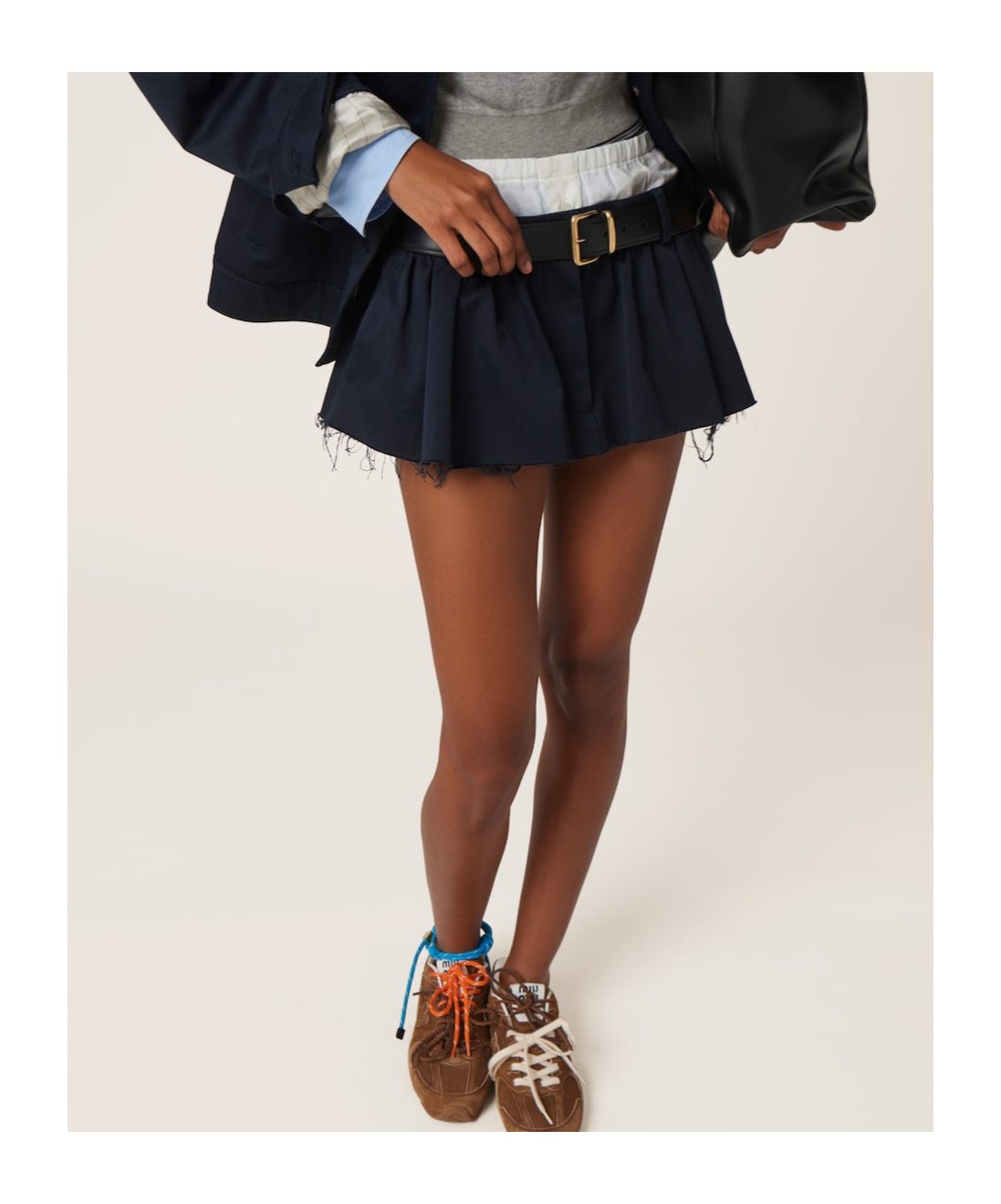 Miu Miu Chino Flared Miniskirt In Black