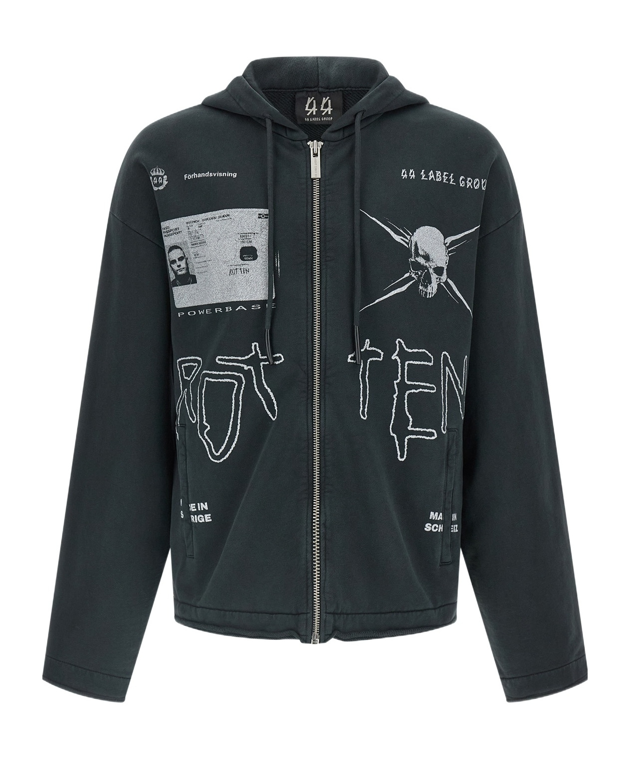 44 Label Group Commission Raw-cut Zip Hoodie In Black