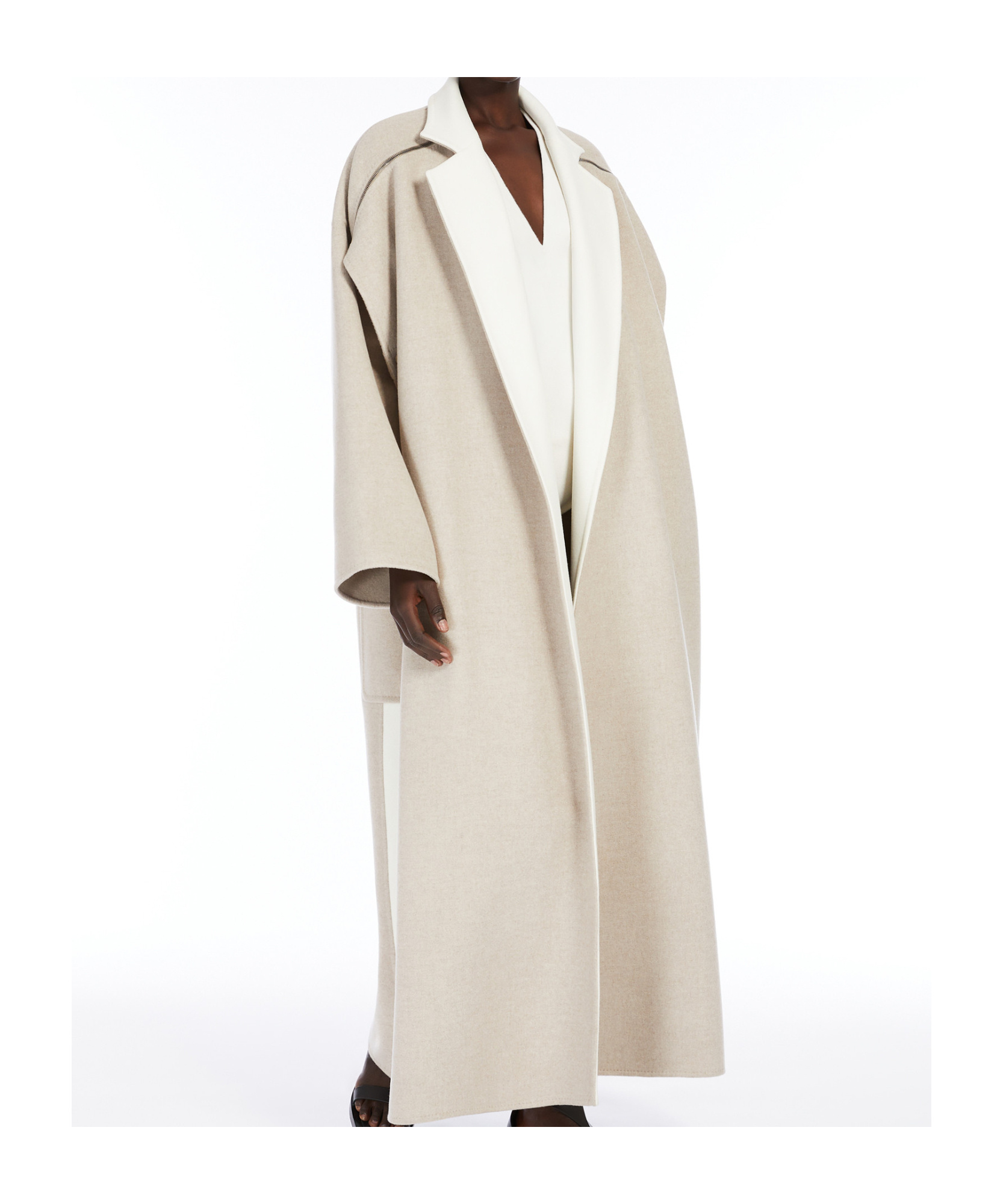 Shop Max Mara Wool And Double Cashmere Coat In Nude