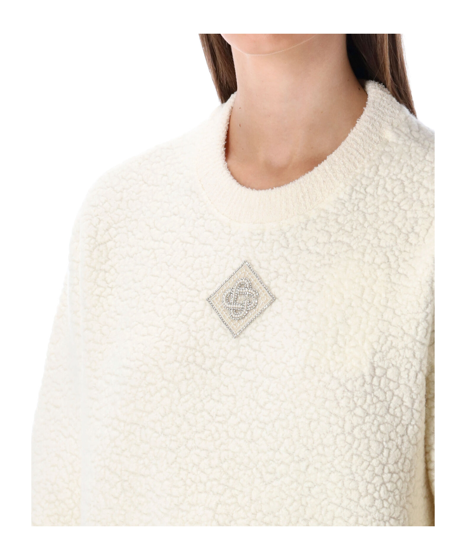 Casablanca Cashmere Blend Fleece Crewneck Top In Neutral