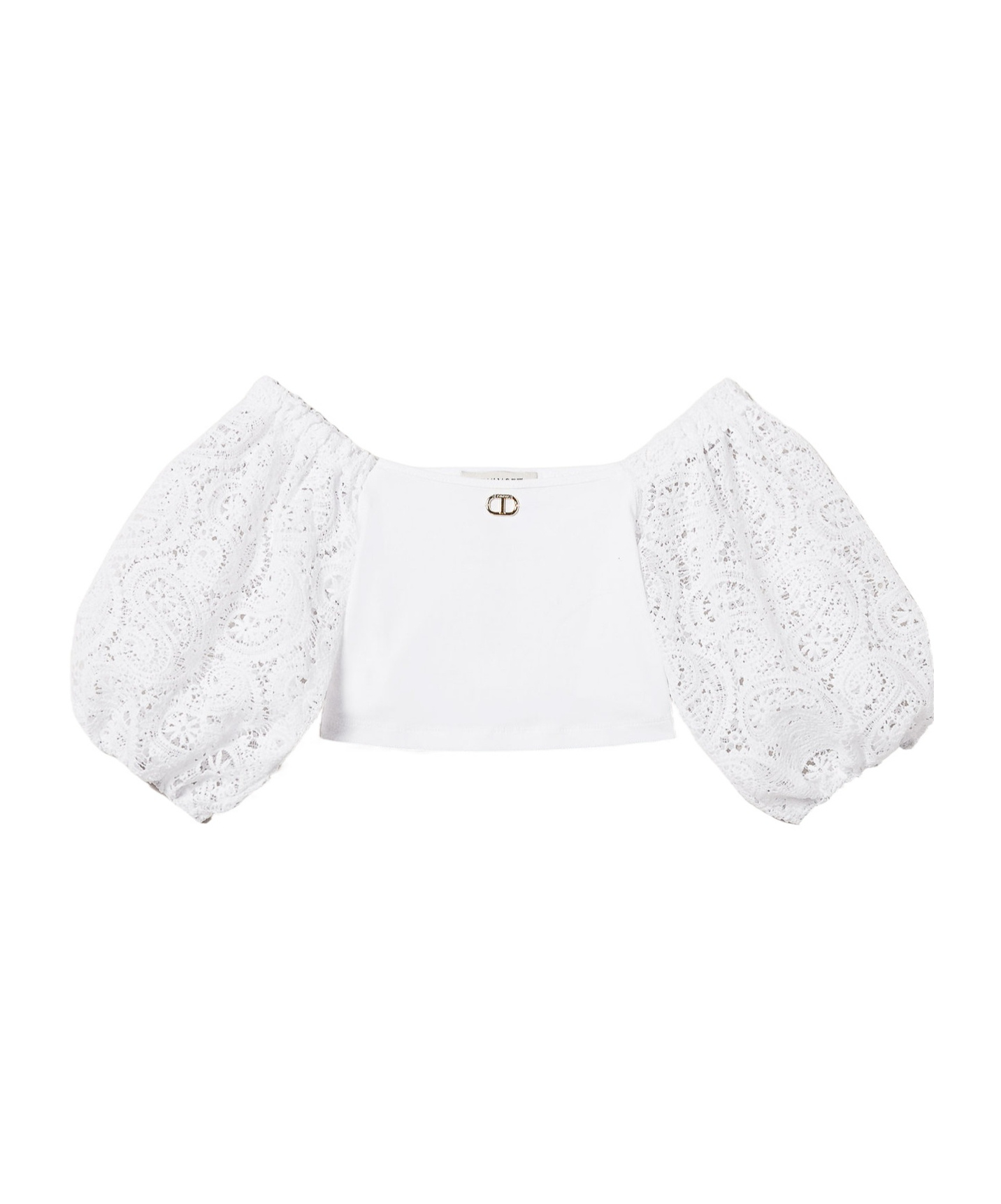 Twinset Top With Macramé Lace Balloon Sleeves In White