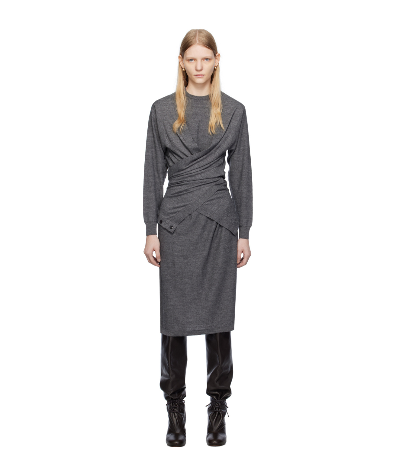 Lemaire Trompe L'éil Mid-length Dress In Grey Melange
