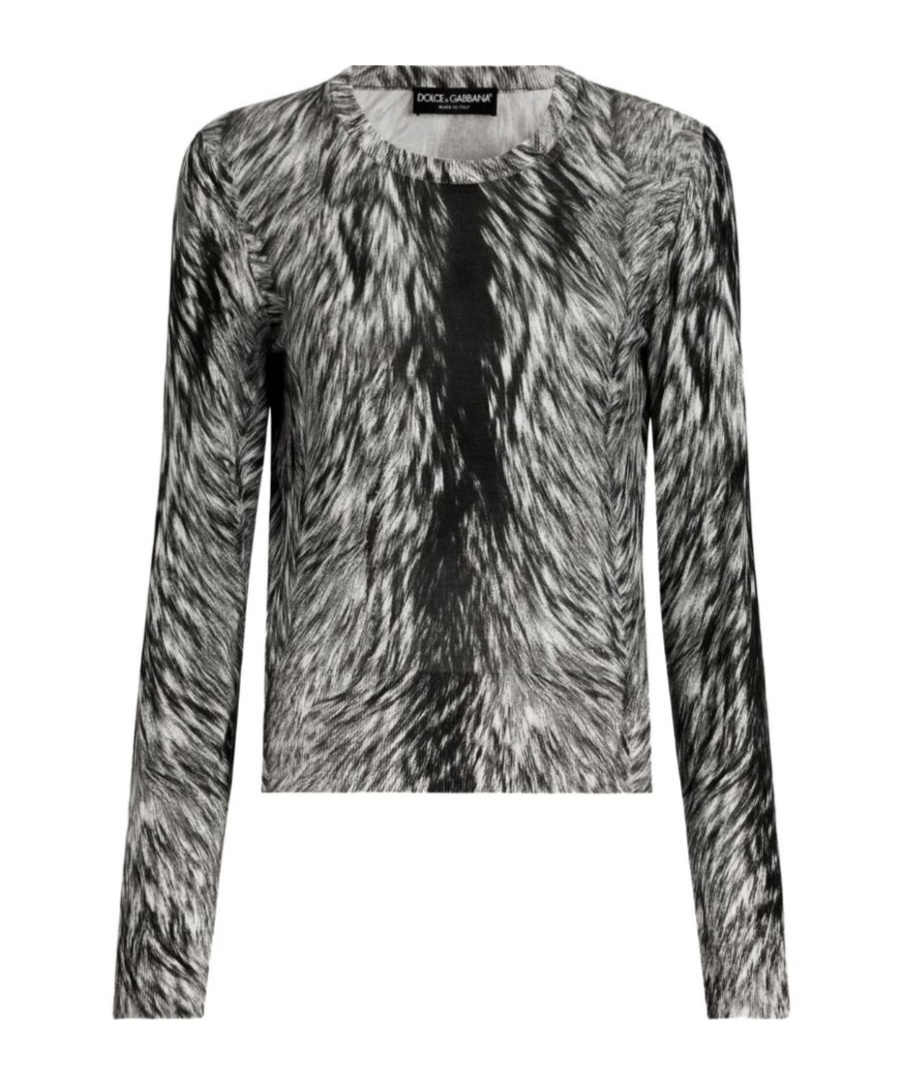 Dolce & Gabbana Fur Print Silk Sweater In Gray