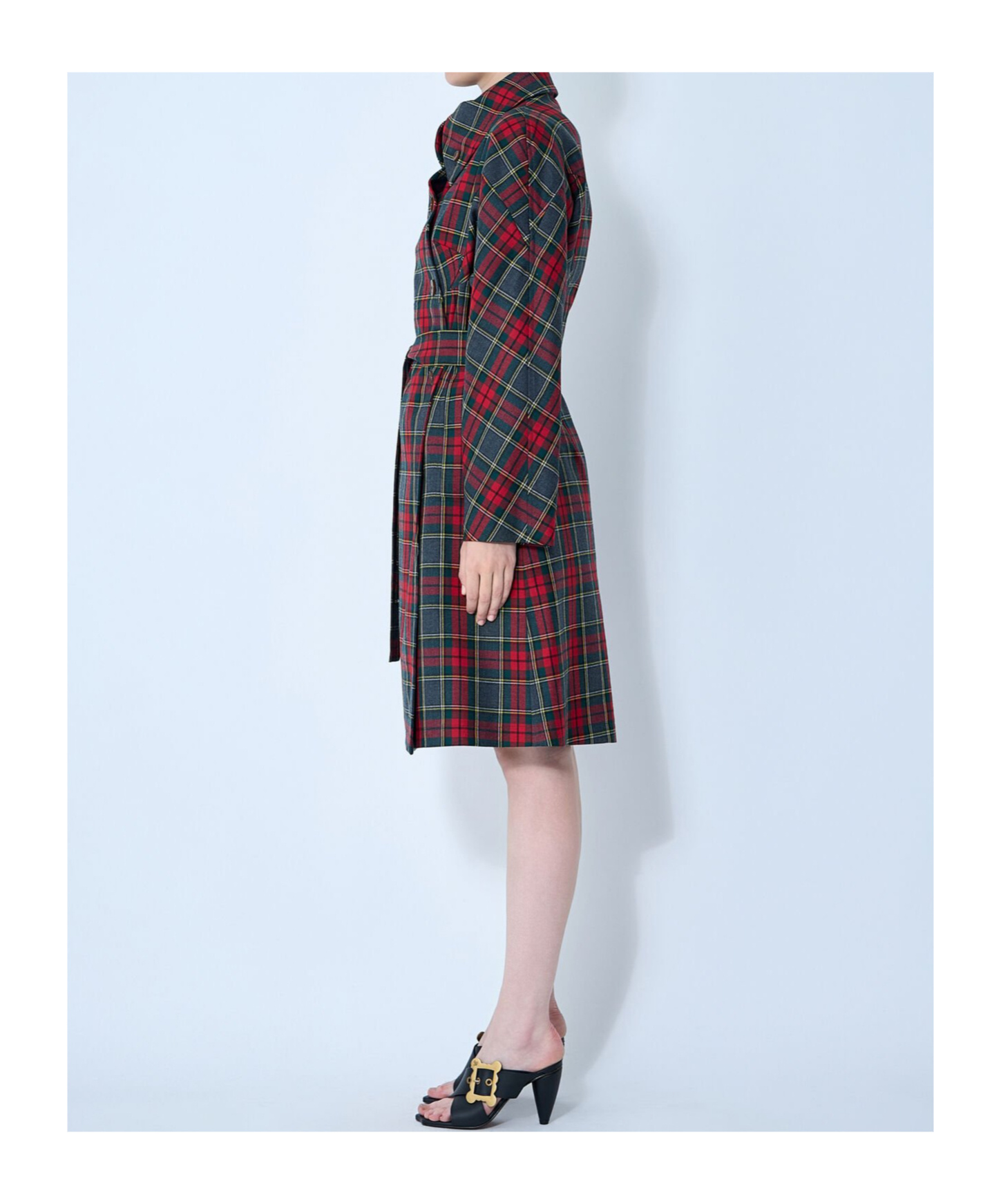Vivienne Westwood Wool Coat Belted Waist Checkered Pattern