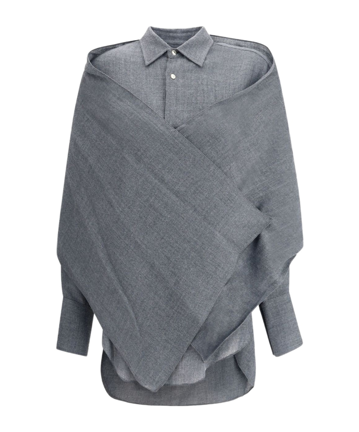 Darkpark Draped Wool Shirt With Textured Fabric In Gray