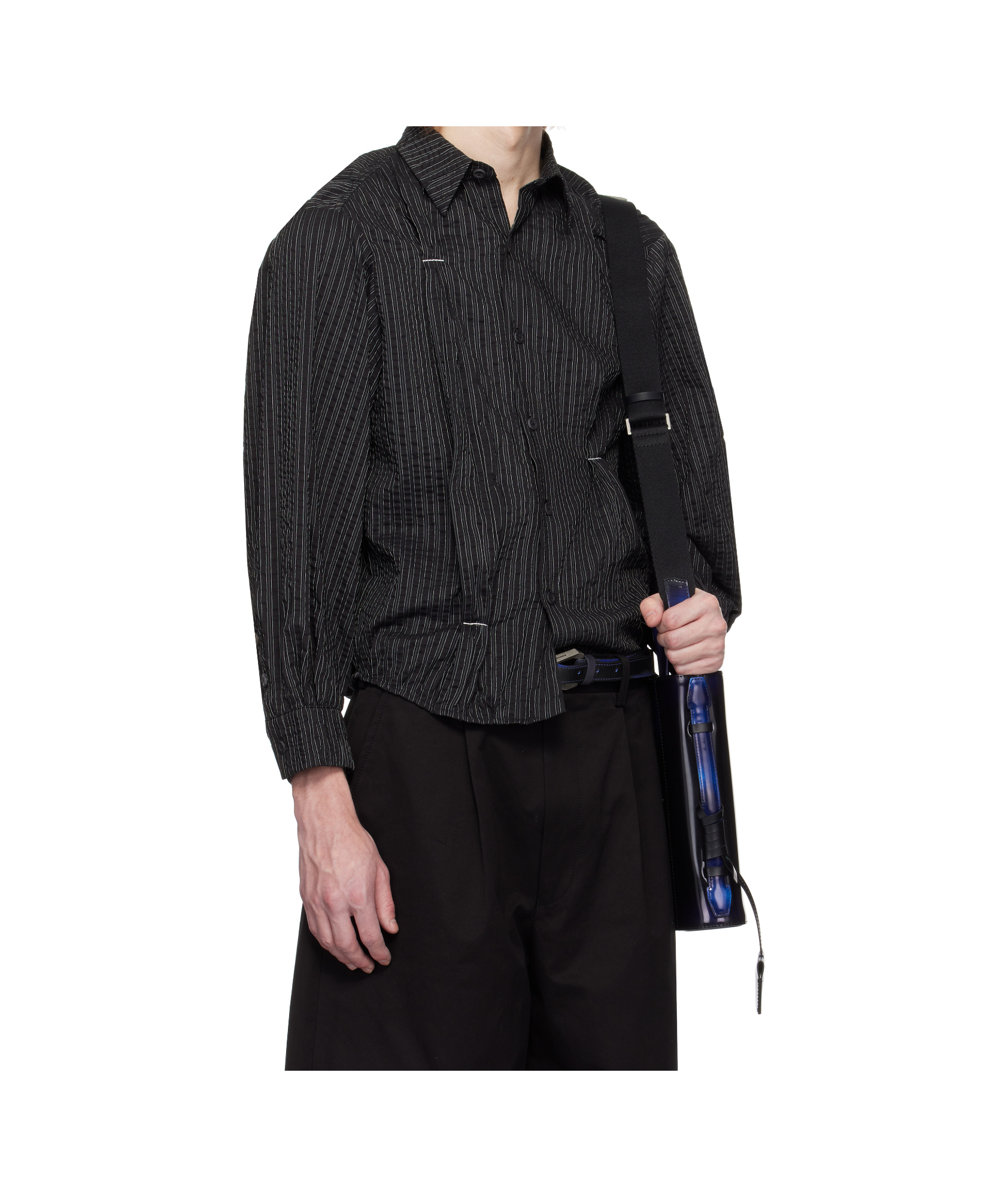Ader Error Striped-pattern Gathered Shirt In Black