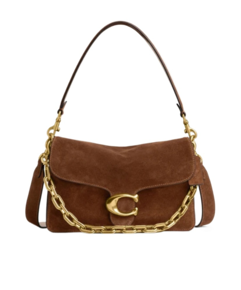 Coach Tabby Chain Suede Leather Shoulder Bag In Brown