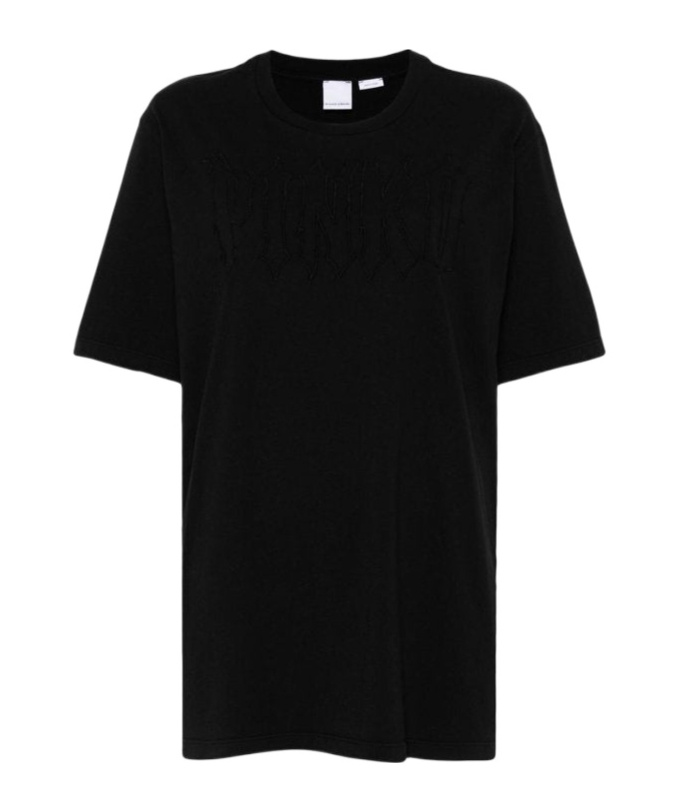 Shop Pinko Logo-embroidered T-shirt In Black