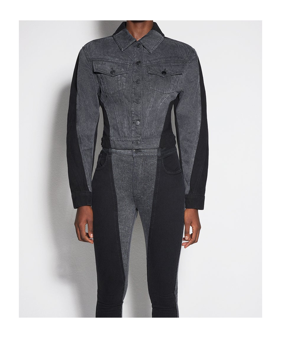 Mugler Two-color Denim Outer Jacket In Black