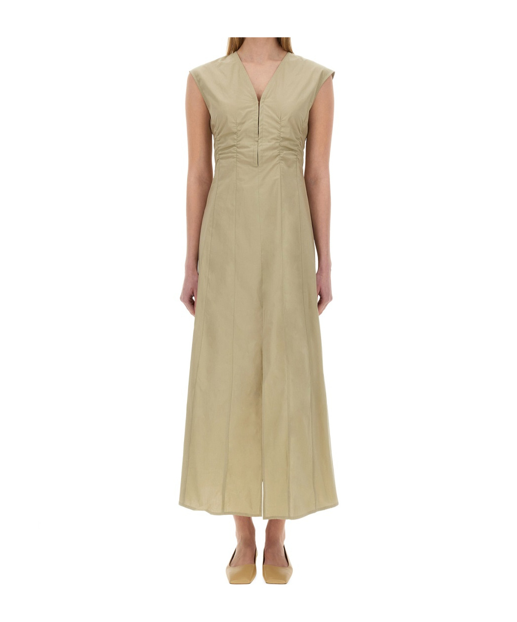 Alysi Long Poplin Dress In Neutral