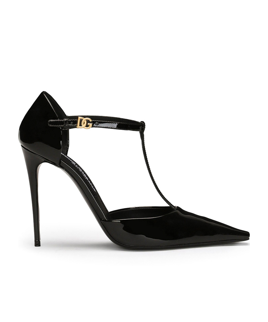 Dolce & Gabbana Elegant Black Leather T-strap Heels Sandals In Black