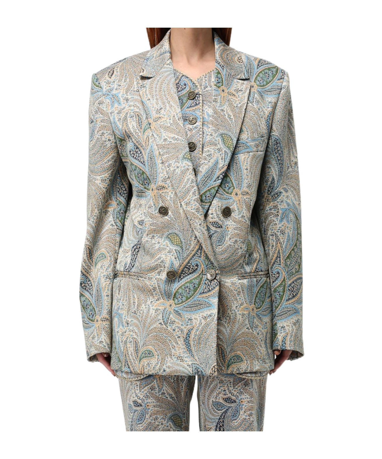 Etro Women's Double-breasted Jacket | Size 44 | Wrca007099jje15 Color S9880 In Gray