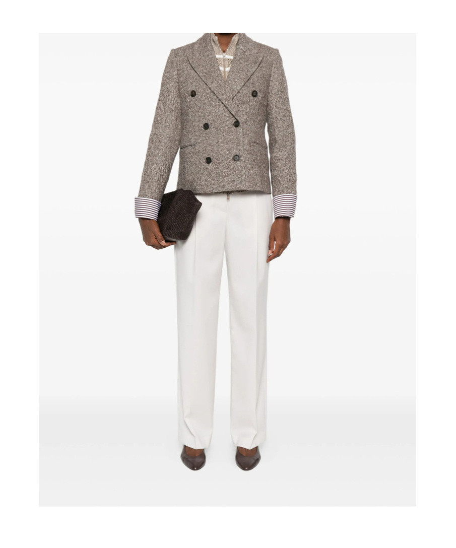 Brunello Cucinelli Double-breasted Wool Short Coat Clothing In Neutral