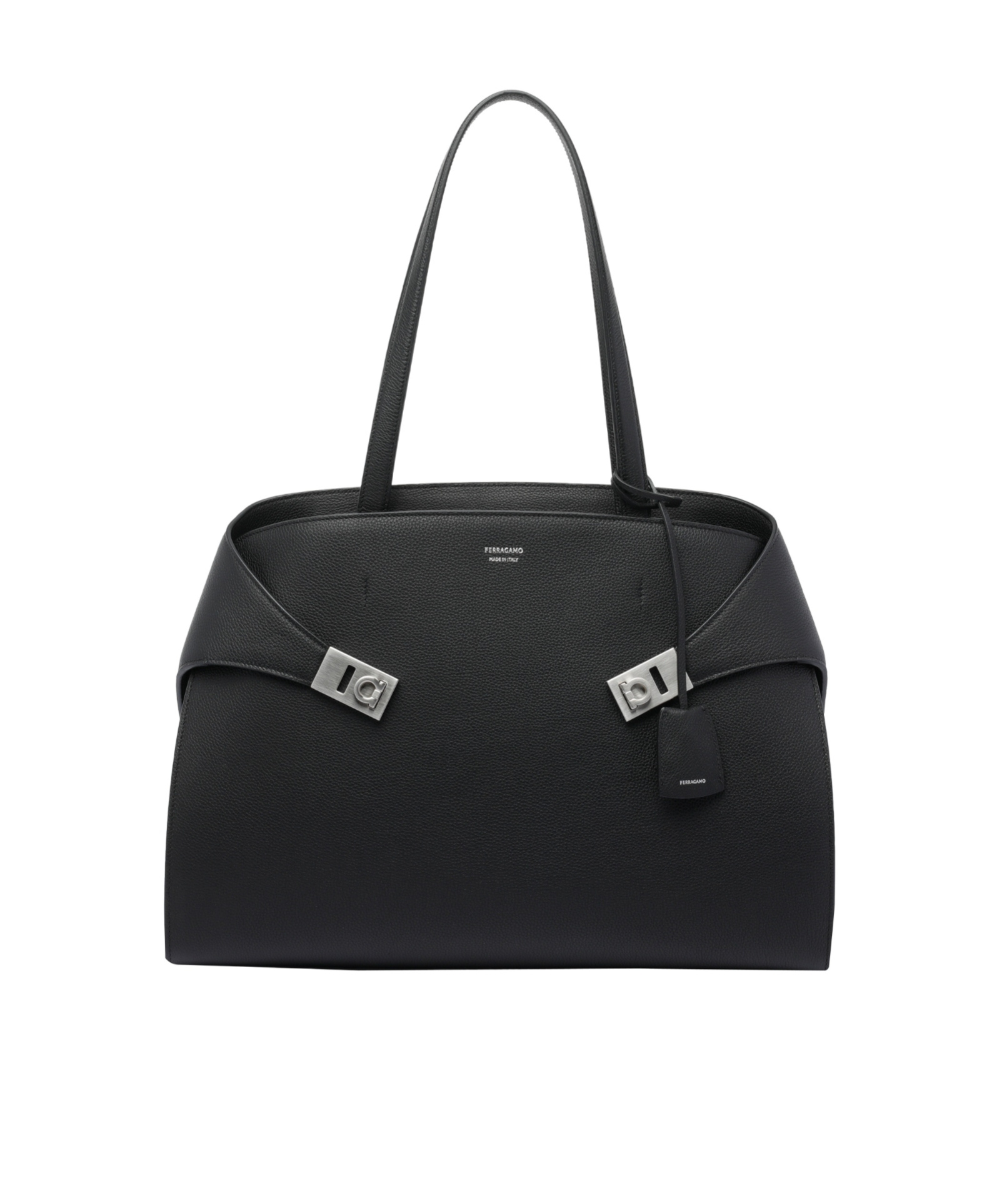 Ferragamo Hug Clasp-detail Calfskin Shoulder Bag In Black
